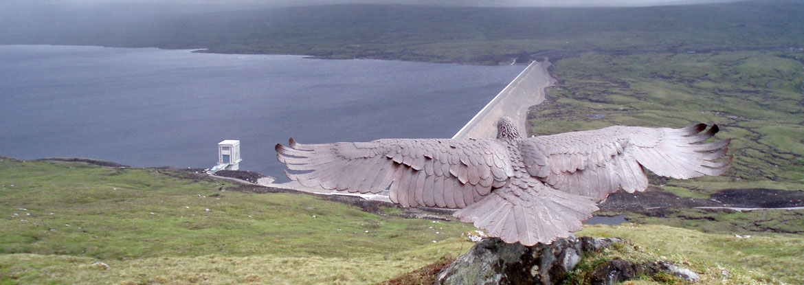 Bronze eagle mounted on Glendoe, in the Highlands of Scotland