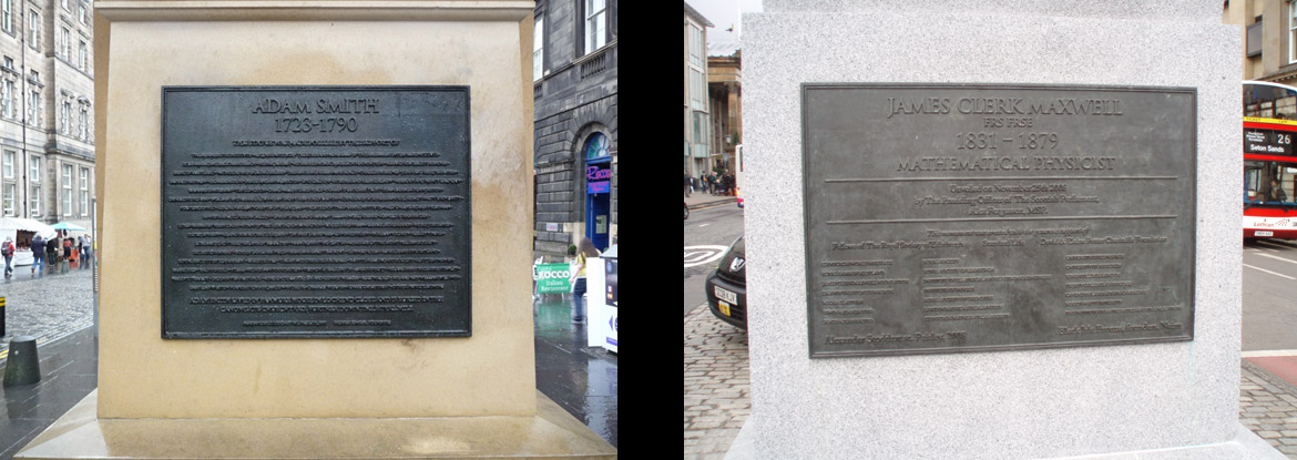 Memorials to Adam Smith, on the Royal Mile, Edinburgh and James Clerk Maxwell in George Street, Edinburgh